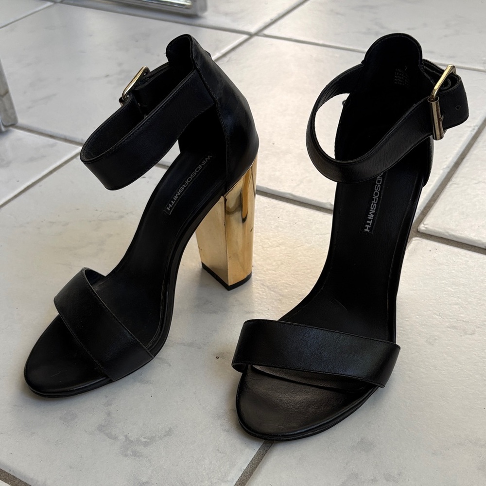 Windsor Smith Black and Gold Heeled Sandals
